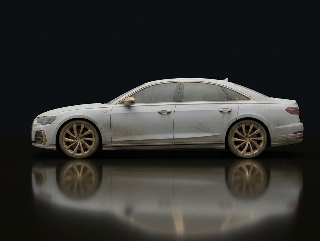 Audi A8 antes del servicio, con polvo y suciedad en la pintura