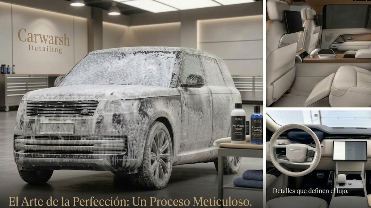 Range Rover cubierta de espuma en el estudio de detailing, con sus interiores